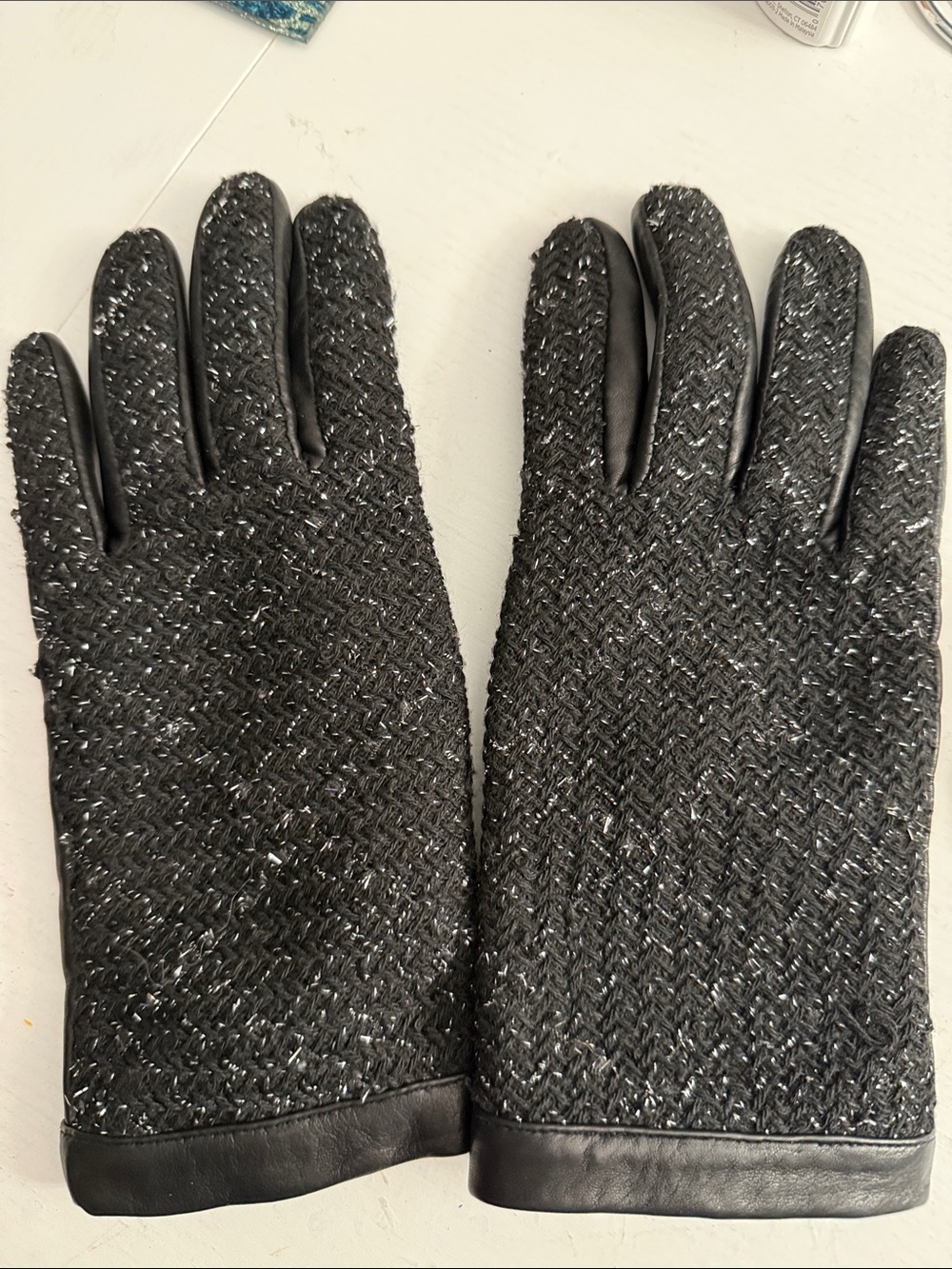 Talbots Women's Black Tweed Leather-Trim Gloves